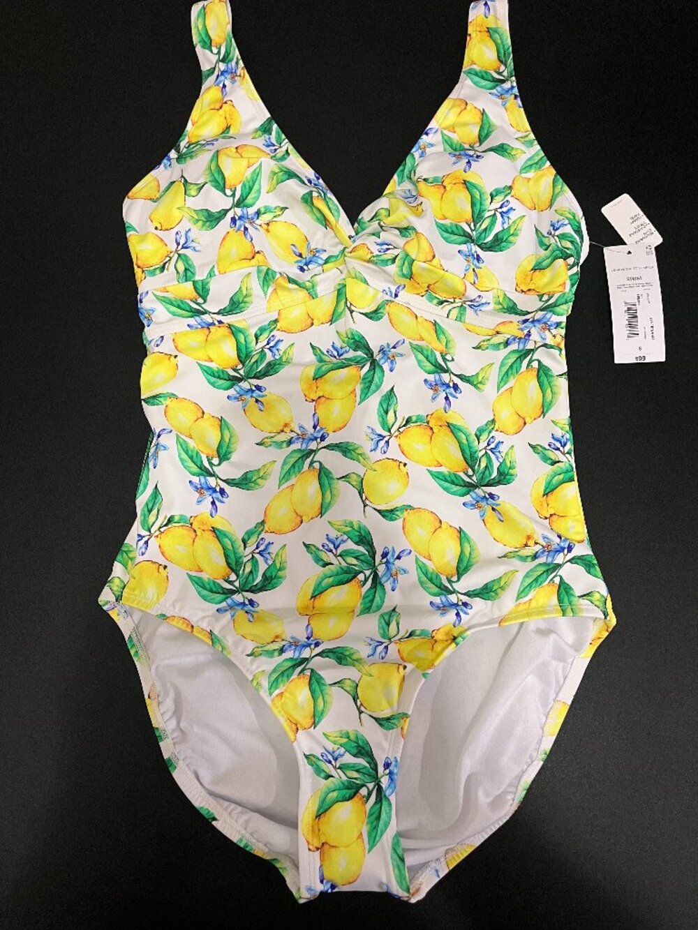 Lemon Print One Piece Swimsuit White Yellow Sweet Summer Size 8 NWT